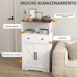 Aparador Barnet Homcom 2 cajones + 4 estantes blanco 108x60x31cm