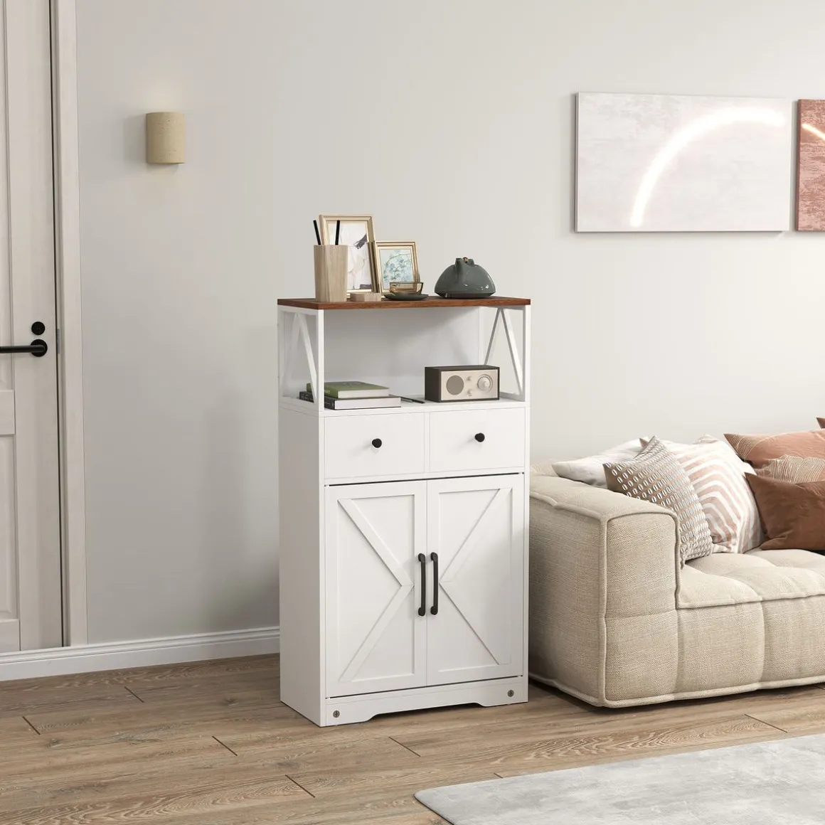 Aparador Barnet Homcom 2 cajones + 4 estantes blanco 108x60x31cm