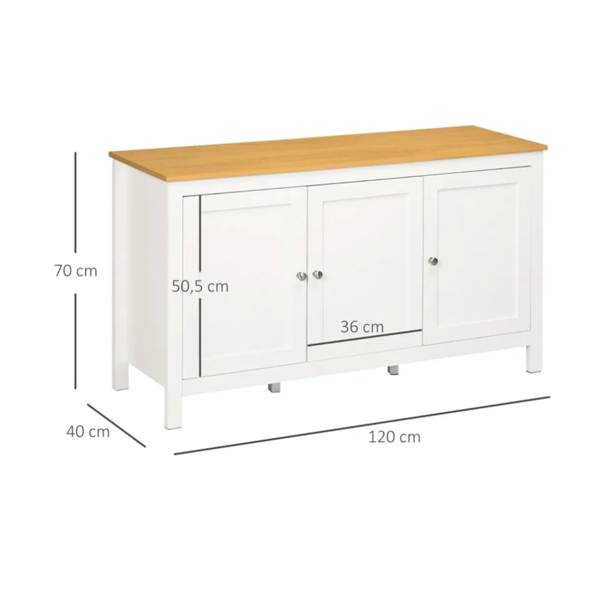 Aparador Blis Homcom 3 puertas + estantes ajustables blanco 70x120x40 cm