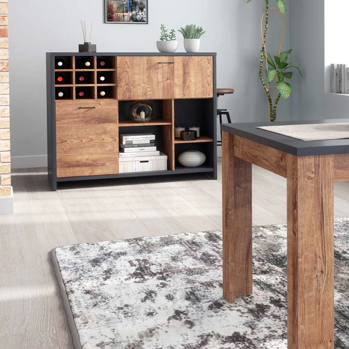 Aparador buffet Europa roble/grafito 109x125x60 cm