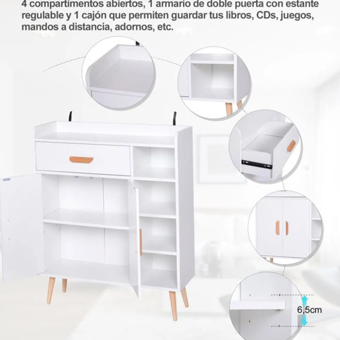 Aparador Buffet multiusos blanco 80x29,5x96 cm