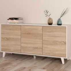 Aparador Buffet Stylus Plus 3 puertas blanco brillo/roble Canadian 75x154x41 cm