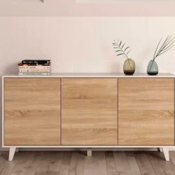 Aparador Buffet Stylus Plus 3 puertas blanco brillo/roble Canadian 75x154x41 cm