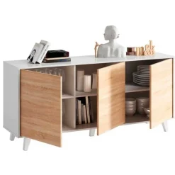Aparador Buffet Stylus Plus 3 puertas blanco brillo/roble Canadian 75x154x41 cm