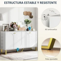 Aparador Caramba Homcom 4 puertas blanco/dorado 77,5x140,8x35 cm