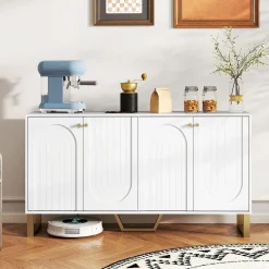 Aparador Caramba Homcom 4 puertas blanco/dorado 77,5x140,8x35 cm