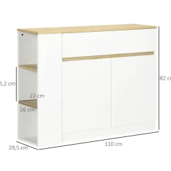 Aparador Cayena Homcom 2 puertas + cajón + 3 estantes blanco 82x110x29,5 cm