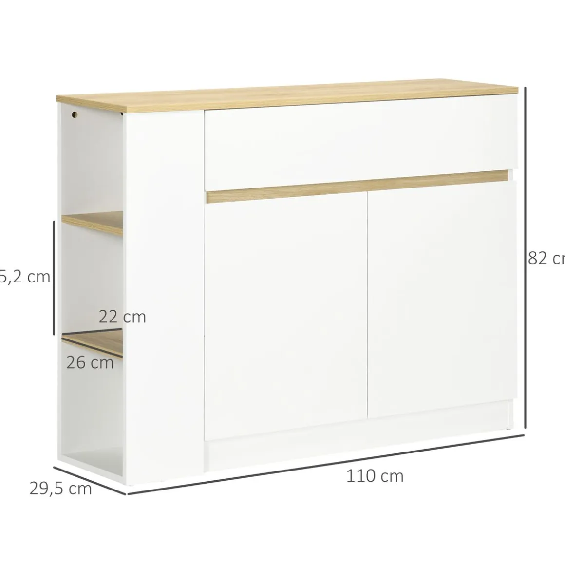 Aparador Cayena Homcom 2 puertas + cajón + 3 estantes blanco 82x110x29,5 cm