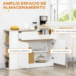 Aparador Cayena Homcom 2 puertas + cajón + 3 estantes blanco 82x110x29,5 cm