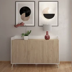 Aparador Charles 3 puertas blanco/roble 87,1x140x40 cm