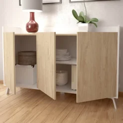 Aparador Charles 3 puertas blanco/roble 87,1x140x40 cm