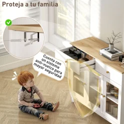 Aparador Cirell Homcom 3 puertas con 2 cajones blanco/natural 80,3x100x35 cm