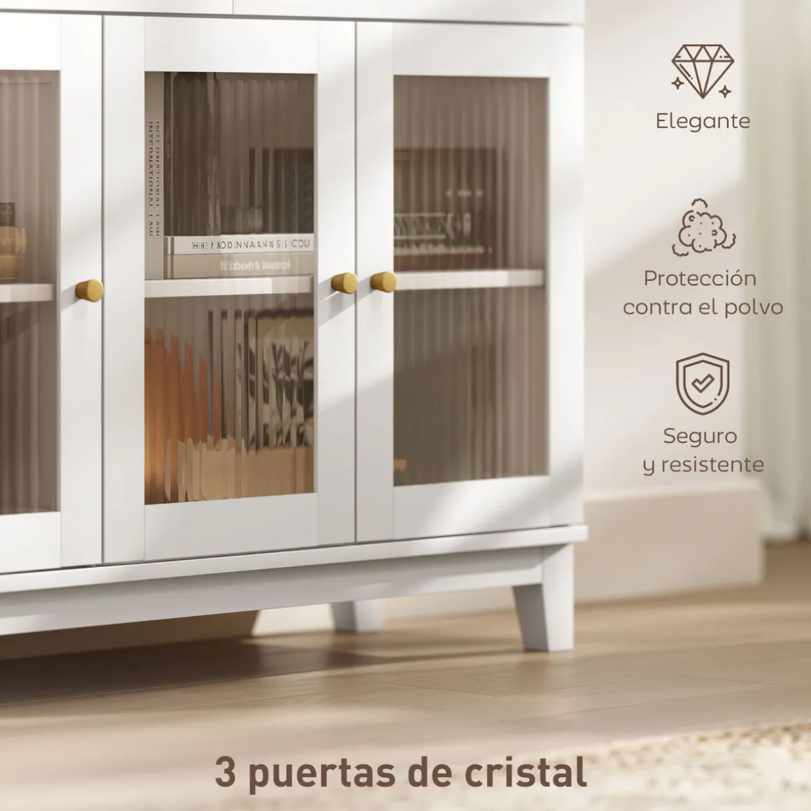 Aparador Cirell Homcom 3 puertas con 2 cajones blanco/natural 80,3x100x35 cm