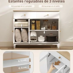 Aparador Cirell Homcom 3 puertas con 2 cajones blanco/natural 80,3x100x35 cm