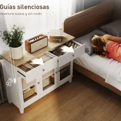 Aparador Cirell Homcom 3 puertas con 2 cajones blanco/natural 80,3x100x35 cm