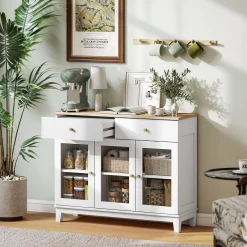 Aparador Cirell Homcom 3 puertas con 2 cajones blanco/natural 80,3x100x35 cm