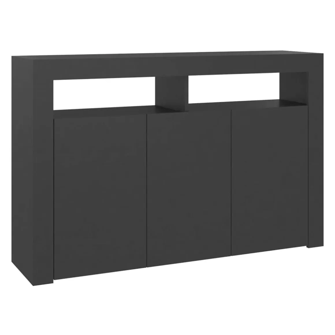 Aparador con luces LED 3 armarios 2 estantes abiertos negro 75x115,5x30 cm