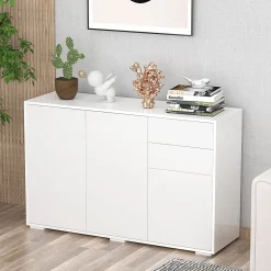 Aparador Conil Homcom 3 puertas + 2 cajones blanco 74x117x36 cm