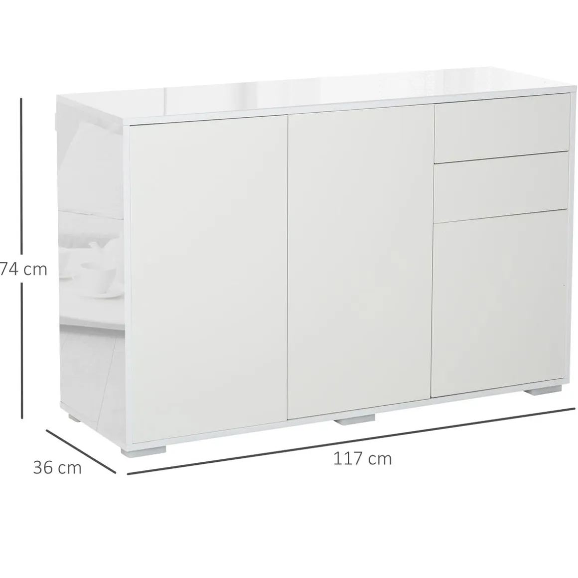 Aparador Conil Homcom 3 puertas + 2 cajones blanco 74x117x36 cm