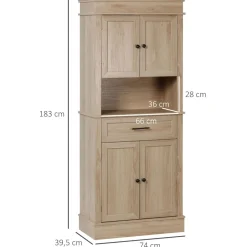Aparador Crayke Homcom 4 puertas + cajón + estante roble 183x74x39,5 cm