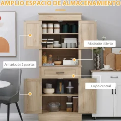 Aparador Crayke Homcom 4 puertas + cajón + estante roble 183x74x39,5 cm