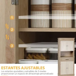 Aparador Crayke Homcom 4 puertas + cajón + estante roble 183x74x39,5 cm