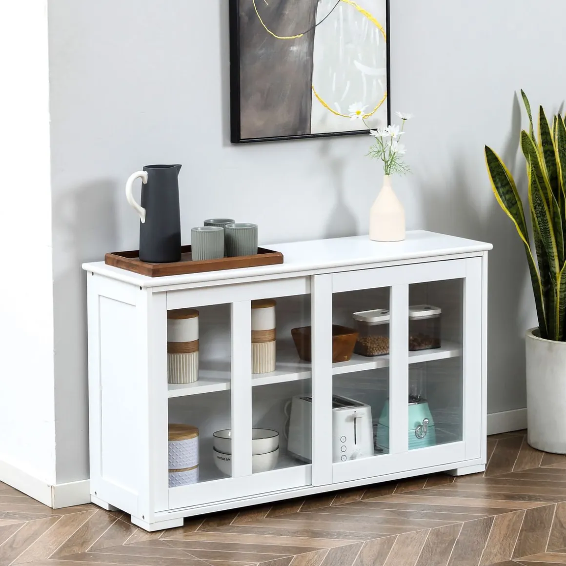 Aparador Cuarzo Homcom 2 puertas corredizas blanco 62,5x107x33 cm