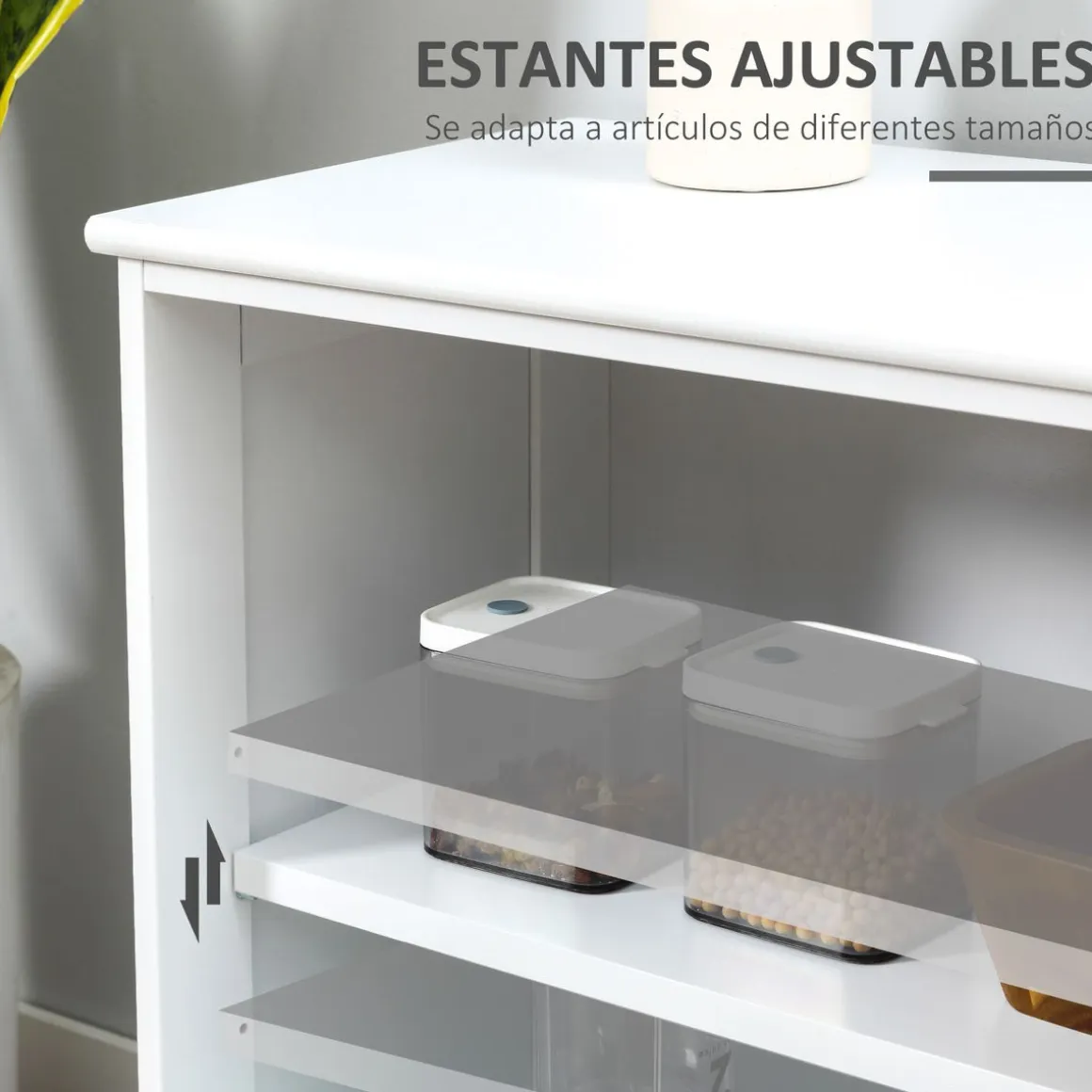 Aparador Cuarzo Homcom 2 puertas corredizas blanco 62,5x107x33 cm