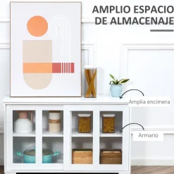Aparador Cuarzo Homcom 2 puertas corredizas blanco 62,5x107x33 cm