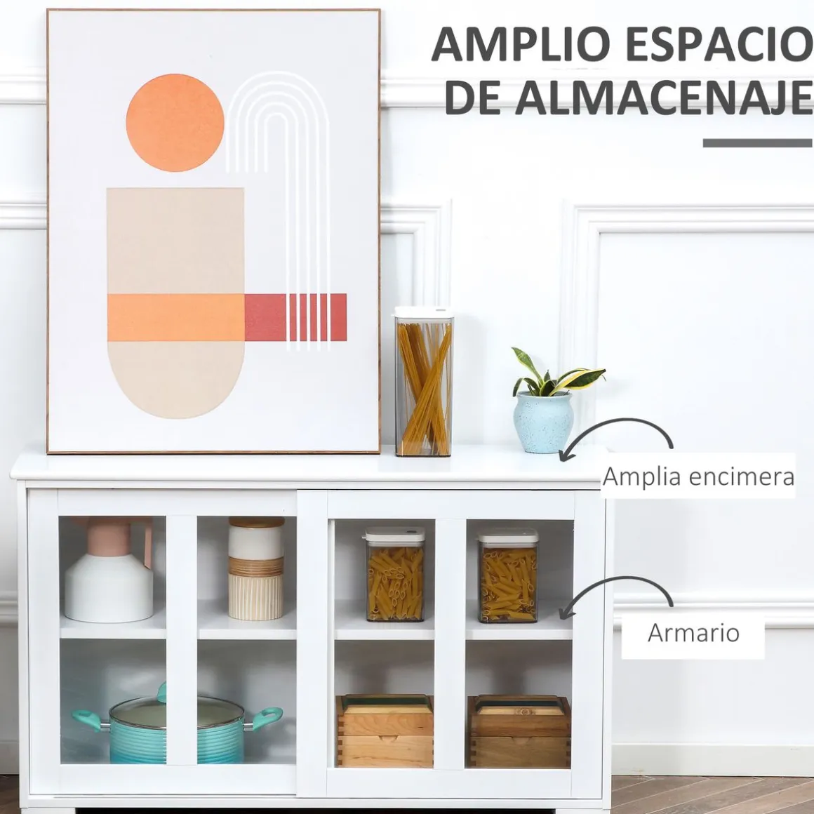 Aparador Cuarzo Homcom 2 puertas corredizas blanco 62,5x107x33 cm