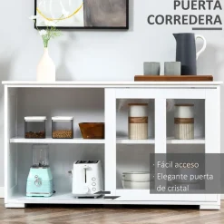 Aparador Cuarzo Homcom 2 puertas corredizas blanco 62,5x107x33 cm