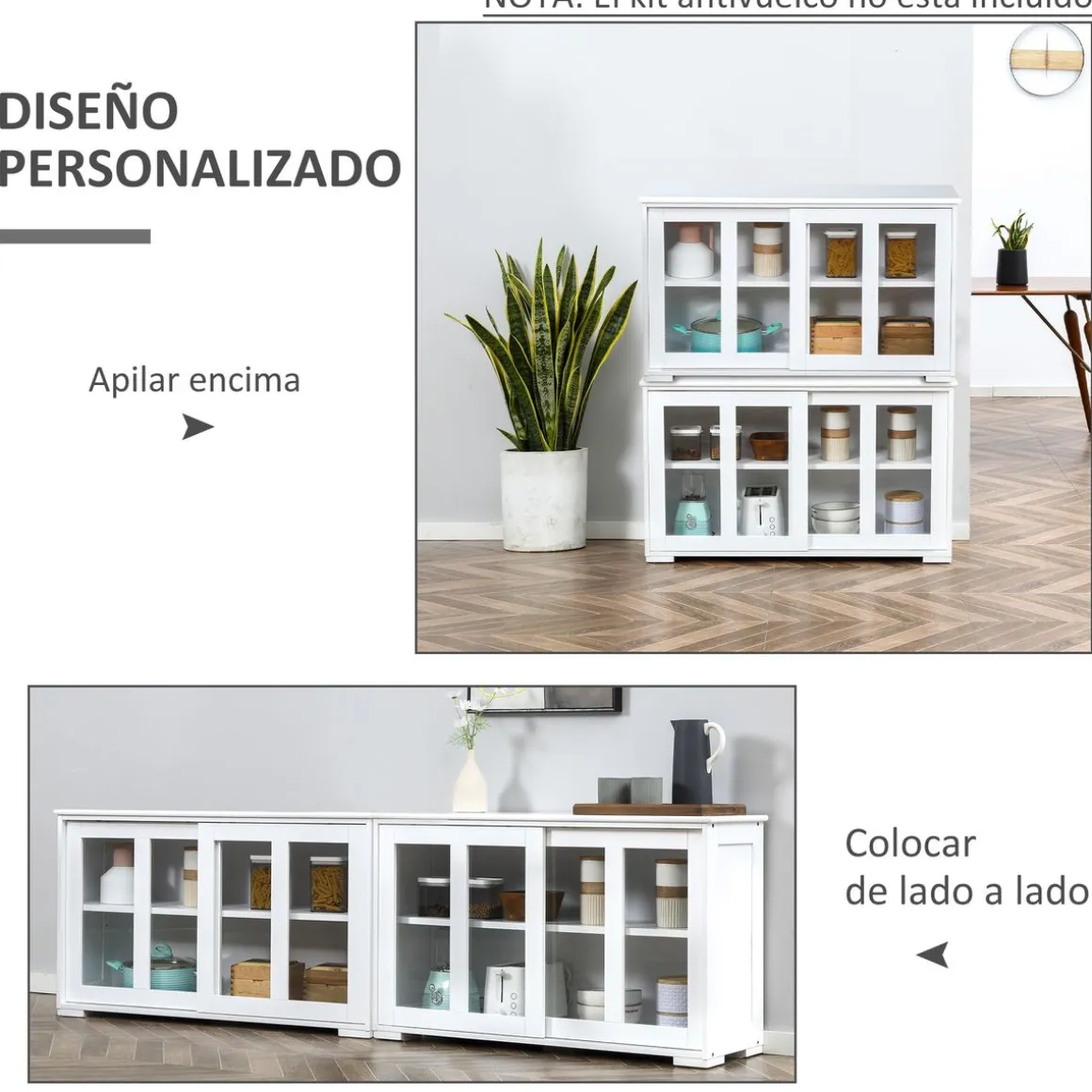 Aparador Cuarzo Homcom 2 puertas corredizas blanco 62,5x107x33 cm