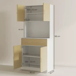 Aparador Cuéntame Homcom 2 armarios + 1 cajón natural/blanco 180x80x40 cm
