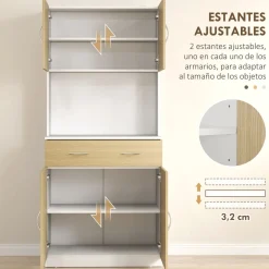 Aparador Cuéntame Homcom 2 armarios + 1 cajón natural/blanco 180x80x40 cm