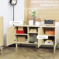 Aparador Daiki Homcom 3 puertas natural 70x136x41 cm