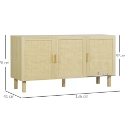 Aparador Daiki Homcom 3 puertas natural 70x136x41 cm