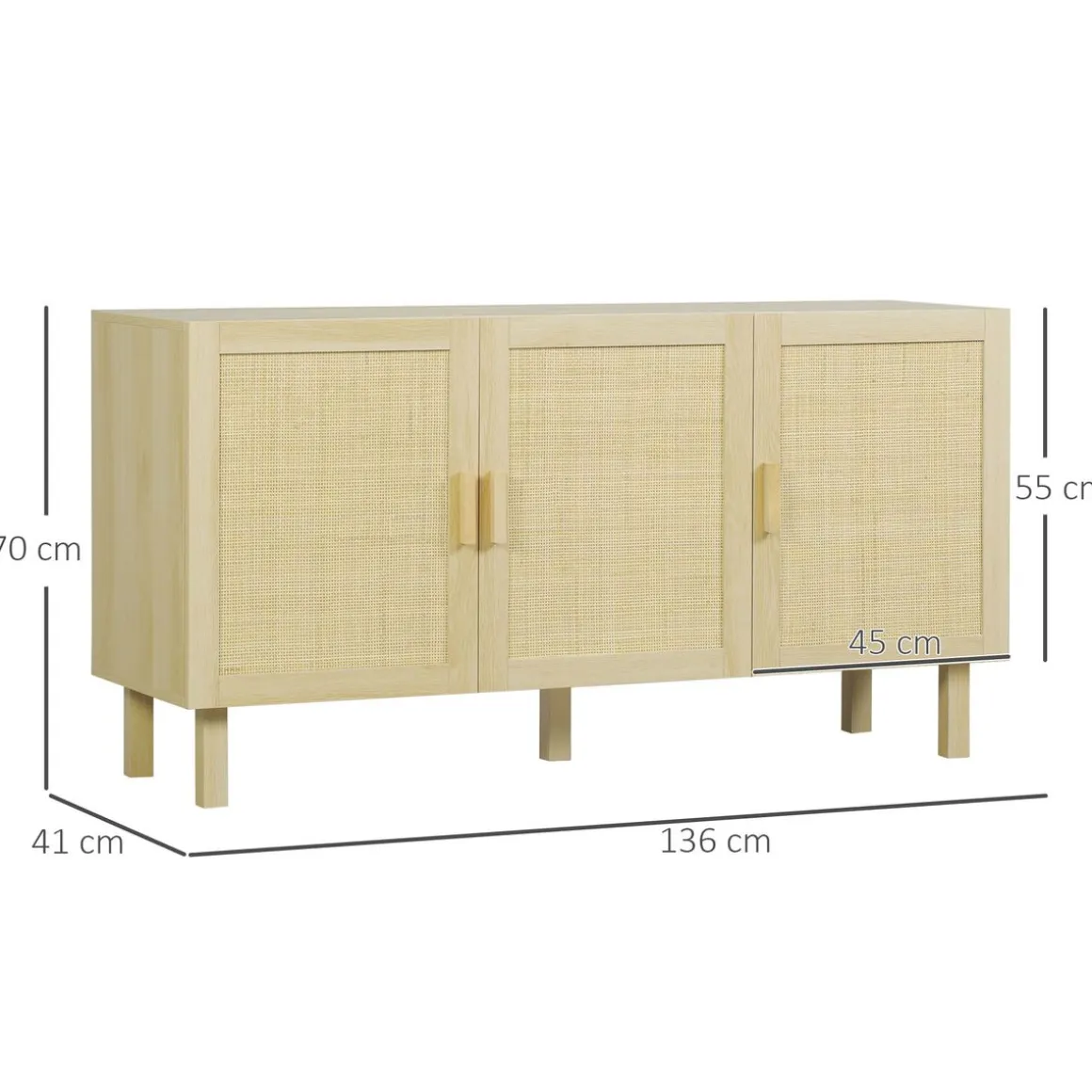 Aparador Daiki Homcom 3 puertas natural 70x136x41 cm