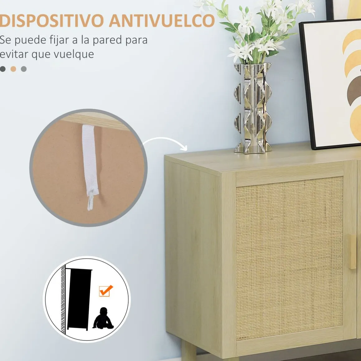 Aparador Daiki Homcom 3 puertas natural 70x136x41 cm
