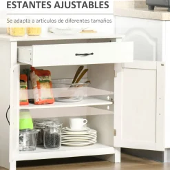 Aparador Danburita Homcom 1 cajón + armario blanco 80x80x39,7 cm