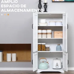 Aparador de cocina Betroka Homcom 4 puertas blanco 123x60x30 cm