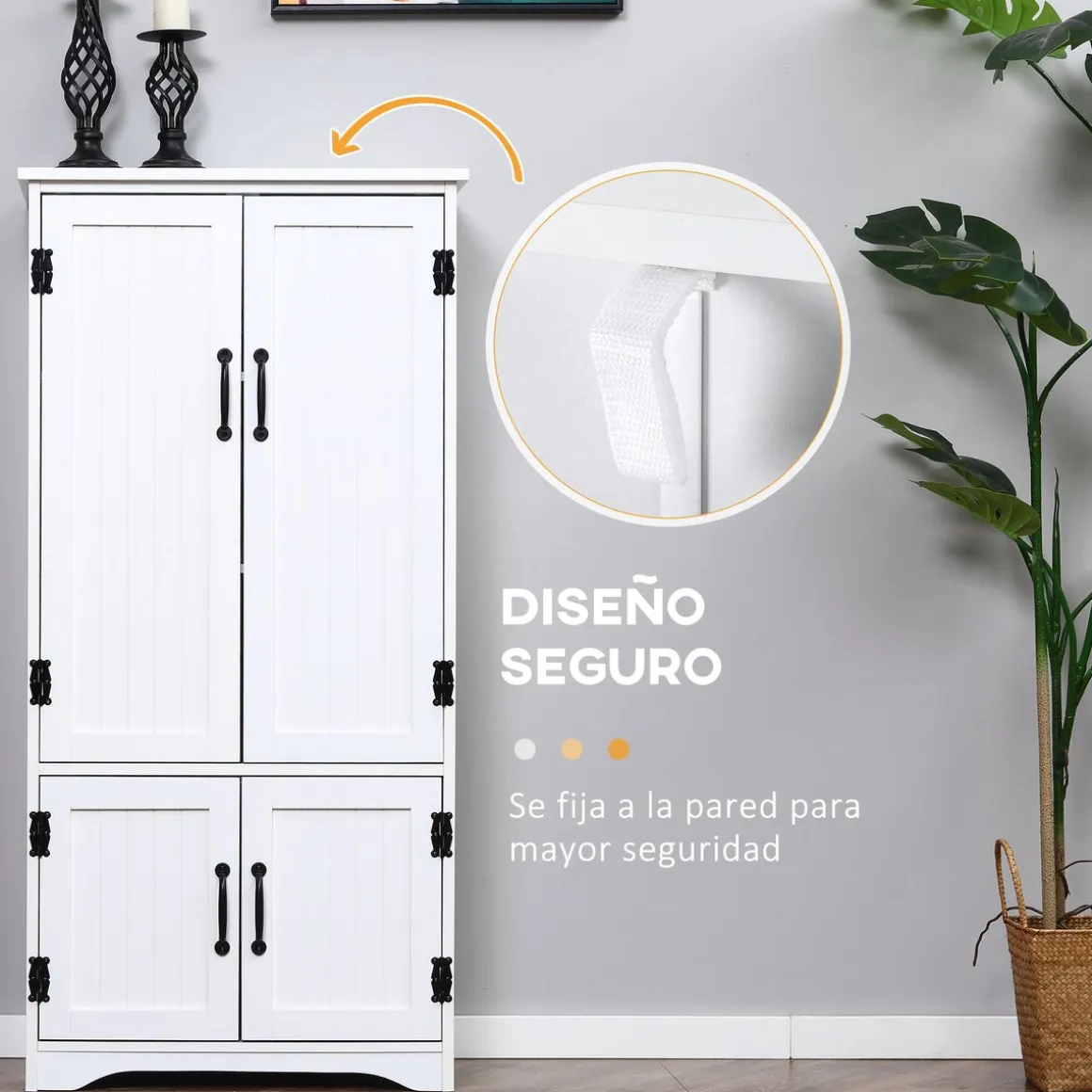 Aparador de cocina Betroka Homcom 4 puertas blanco 123x60x30 cm
