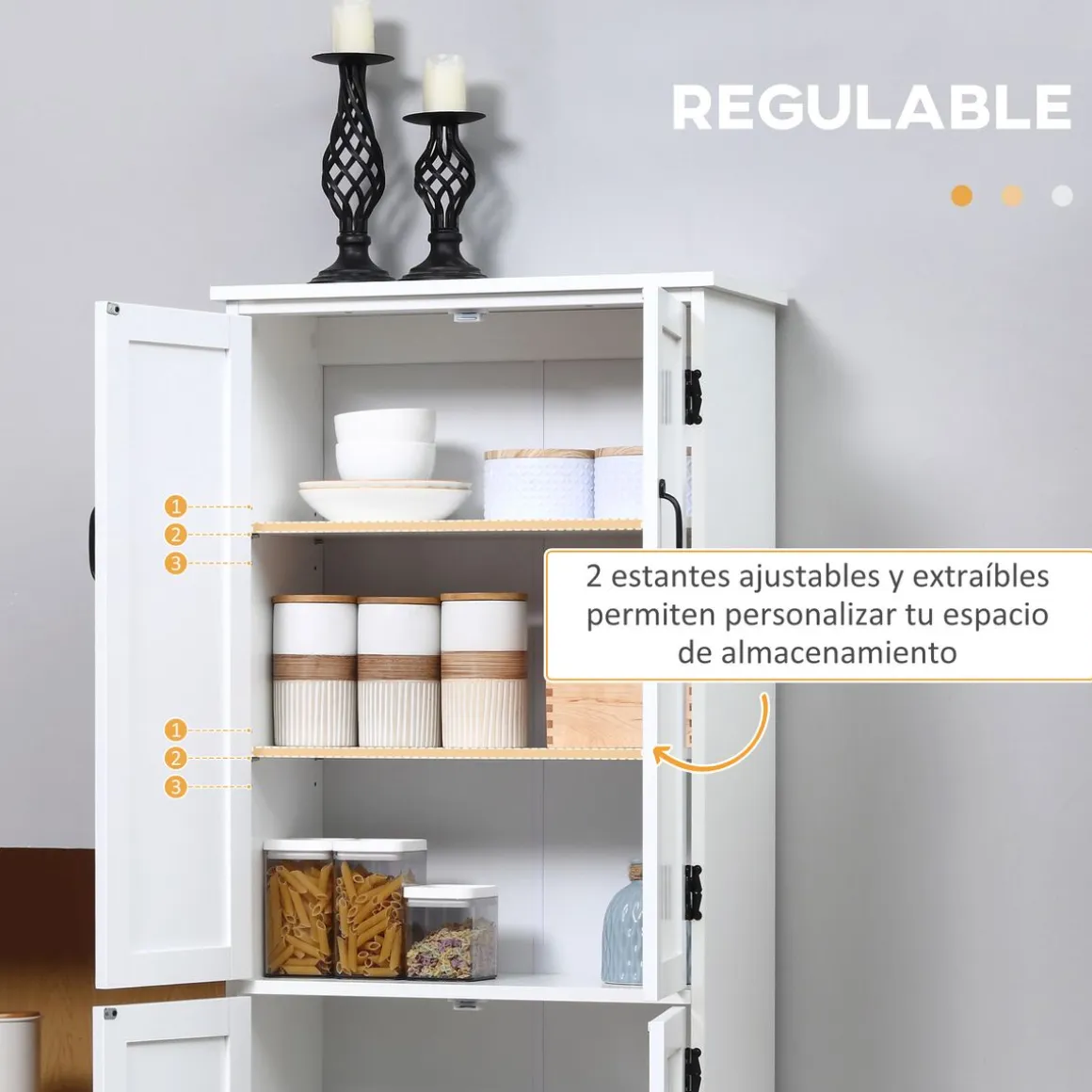 Aparador de cocina Betroka Homcom 4 puertas blanco 123x60x30 cm