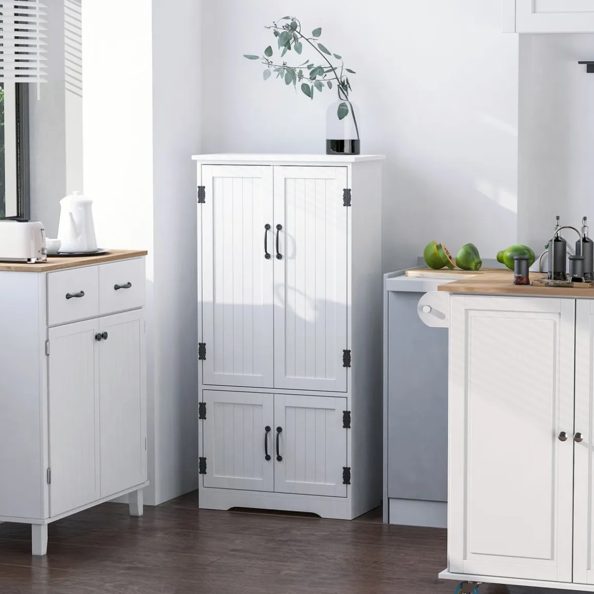 Aparador de cocina Betroka Homcom 4 puertas blanco 123x60x30 cm