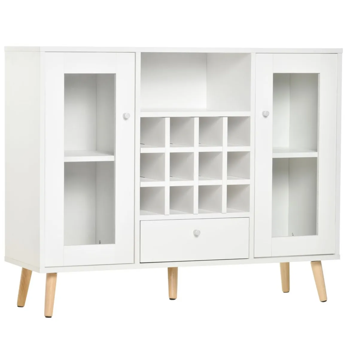 Aparador de cocina Byron Homcom 2 puertas + 1 cajón + botellero blanco 80x100x33 cm