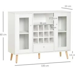 Aparador de cocina Byron Homcom 2 puertas + 1 cajón + botellero blanco 80x100x33 cm
