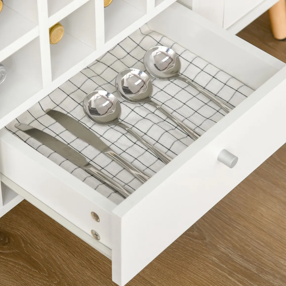 Aparador de cocina Byron Homcom 2 puertas + 1 cajón + botellero blanco 80x100x33 cm