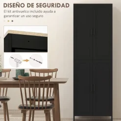 Aparador de cocina Dami Homcom 4 puertas + 6 estantes ajustables negro 170,5x60x30 cm