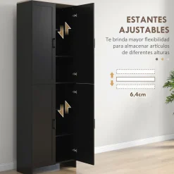 Aparador de cocina Dami Homcom 4 puertas + 6 estantes ajustables negro 170,5x60x30 cm