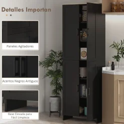 Aparador de cocina Dami Homcom 4 puertas + 6 estantes ajustables negro 170,5x60x30 cm