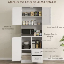 Aparador de cocina Green Homcom 2 armarios + cajones + encimera blanco 180x70x40 cm